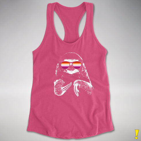 Pride Sloth Lesbian Flag Sunglasses Women's Racerback Tank - Hot Pink